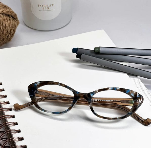 Renee's Readers Blue Light Blocking Cat Eye Lauren in Grey Rose or Brown Rose