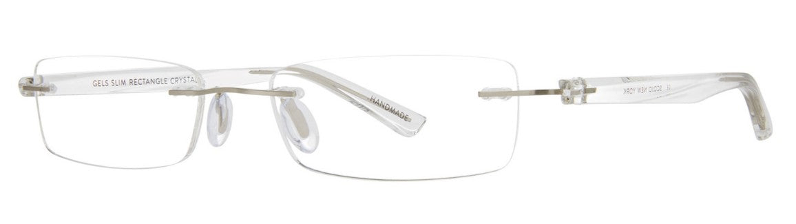 Scojo Gel Rimless Slim Rectangle in Midnight, Grey. Crystal, Tortoise or White Rubber Coated Frame