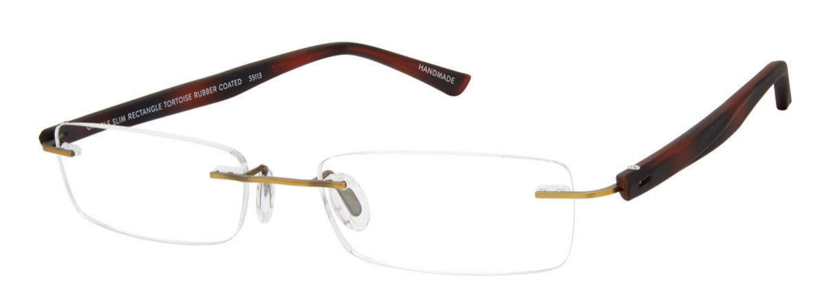 Scojo Gel Rimless Slim Rectangle in Midnight, Grey. Crystal, Tortoise or White Rubber Coated Frame