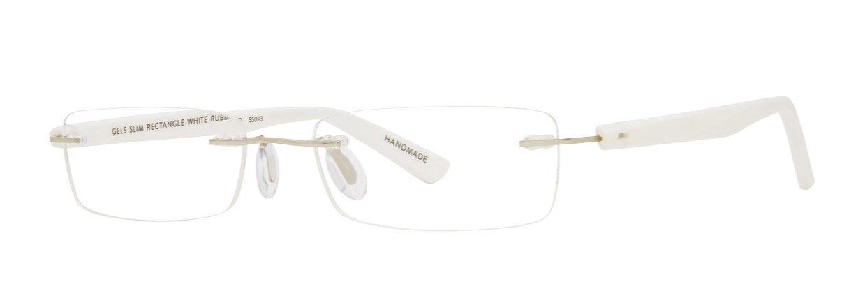 Scojo Gel Rimless Slim Rectangle in Midnight, Grey. Crystal, Tortoise or White Rubber Coated Frame