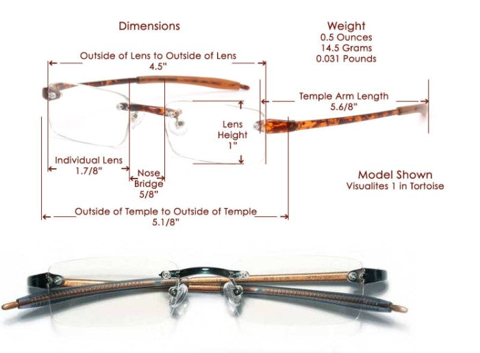 Visualites 07 Rimless Rectangle in Black, Cobalt, Red or Taupe