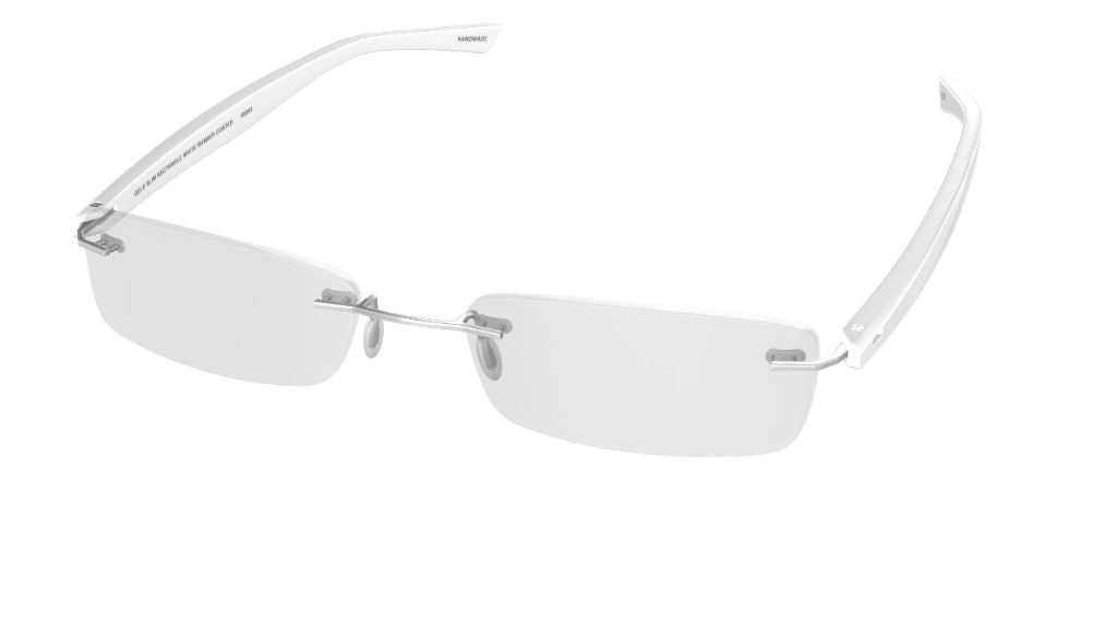 Scojo Gel Rimless Slim Rectangle in Midnight, Grey. Crystal, Tortoise or White Rubber Coated Frame